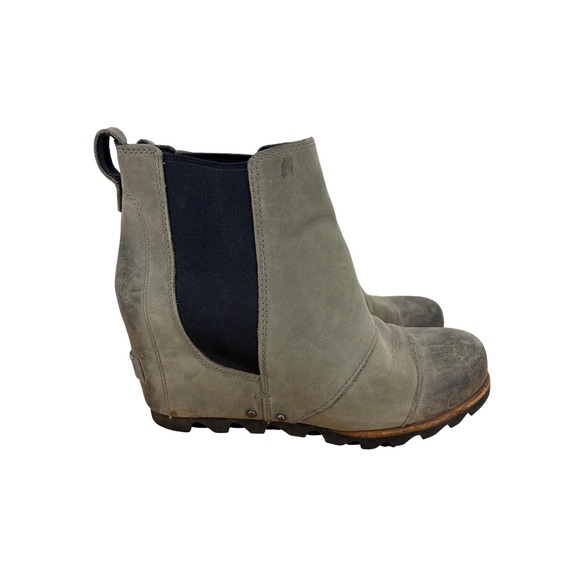 Sorel Shoes - Sorel Lea Wedge Quarry Grey Leather Chelsea Ankle Boots NL2704-089 Womens 7
